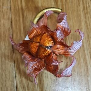 Fabrice Paris Vintage Costume Oeange Tangerine Lucite Large Fliwer Pin